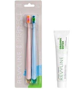 Зубные щетки Revyline Perfect (персиковая и голубая) и паста Organic (Фото)